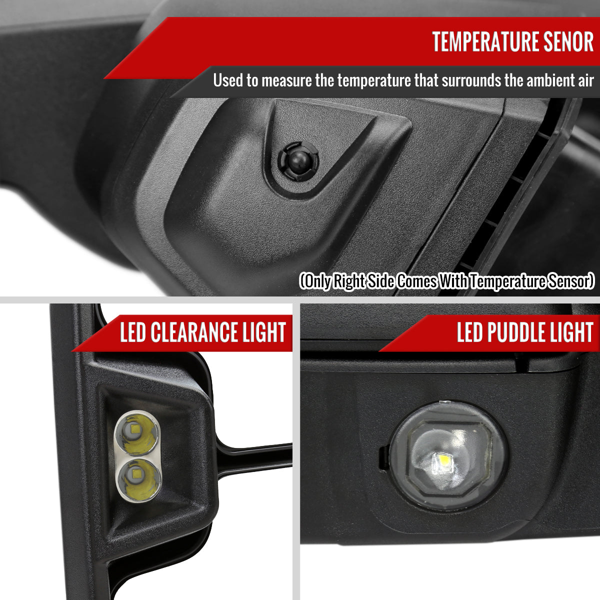 2019-2025 GMC Sierra 1500 Power Adjustable, Heated, & Manual Extendable Black Towing Mirrors w/ Smoked Lens LED Turn Signal & Clearance Lights