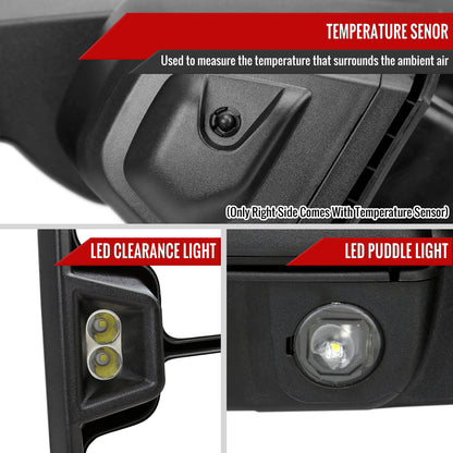 2019-2025 GMC Sierra 1500 Power Adjustable, Heated, & Manual Extendable Black Towing Mirrors w/ Smoked Lens LED Turn Signal & Clearance Lights