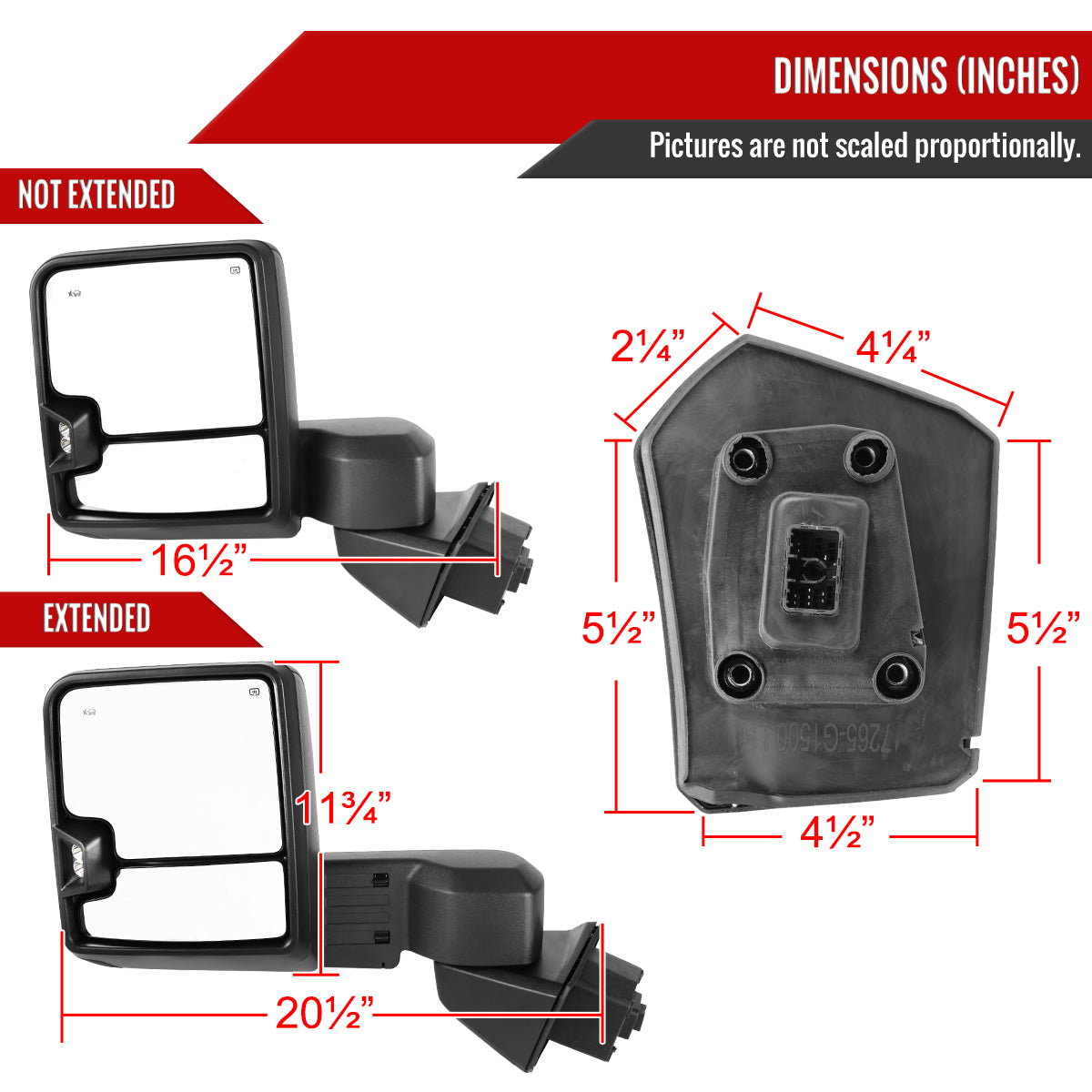2019-2025 GMC Sierra 1500 Power Adjustable, Heated, & Manual Extendable Black Towing Mirrors w/ Smoked Lens LED Turn Signal & Clearance Lights