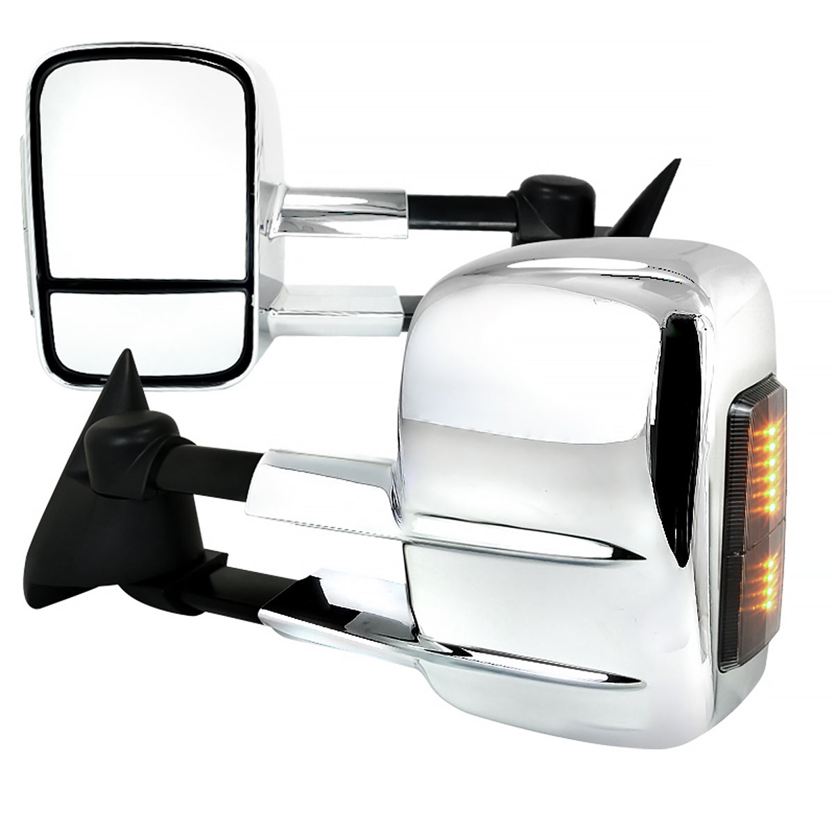 2003-2007 Chevrolet Silverado Power Adjustable, Heated, & Manual Extendable Chrome Towing Mirrors w/ Smoked Lens LED Turn Signal Lights