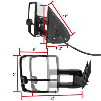 2002-2007 Chevrolet Silverado/Suburban/Tahoe/Avalanche GMC Sierra/Yukon/Yukon XL Power Heated Chrome Towing Mirrors w/ Smoked Lens LED Turn Signal & Clearance Lights