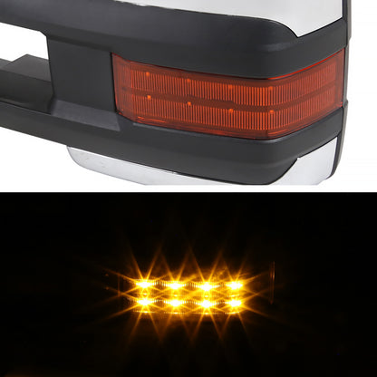 2002-2007 Chevrolet Silverado/Suburban/Tahoe/Avalanche GMC Sierra/Yukon/Yukon XL Power Heated Chrome Towing Mirrors w/ Amber Lens LED Turn Signal & Clearance Lights