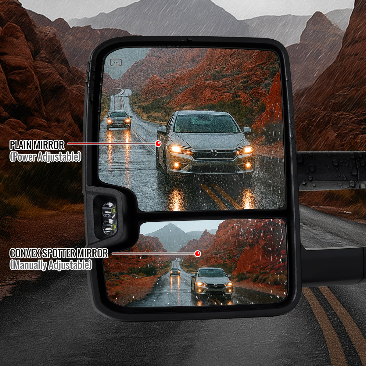 2002-2007 Chevrolet Silverado/Suburban/Tahoe/Avalanche GMC Sierra/Yukon/Yukon XL Power Heated Towing Mirrors w/ Amber Lens LED Turn Signal & Clearance Lights