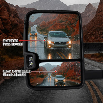2002-2007 Chevrolet Silverado/Suburban/Tahoe/Avalanche GMC Sierra/Yukon/Yukon XL Power Heated Towing Mirrors w/ Amber Lens LED Turn Signal & Clearance Lights