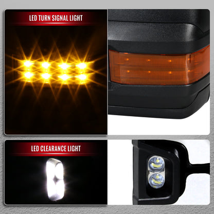 2002-2007 Chevrolet Silverado/Suburban/Tahoe/Avalanche GMC Sierra/Yukon/Yukon XL Power Heated Towing Mirrors w/ Amber Lens LED Turn Signal & Clearance Lights