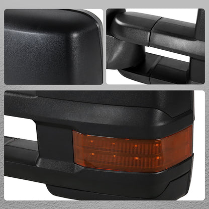 2002-2007 Chevrolet Silverado/Suburban/Tahoe/Avalanche GMC Sierra/Yukon/Yukon XL Power Heated Towing Mirrors w/ Amber Lens LED Turn Signal & Clearance Lights