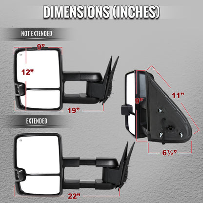 2002-2007 Chevrolet Silverado/Suburban/Tahoe/Avalanche GMC Sierra/Yukon/Yukon XL Power Heated Towing Mirrors w/ Amber Lens LED Turn Signal & Clearance Lights