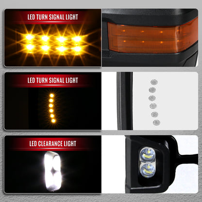 2002-2007 Chevrolet Silverado / Suburban / Tahoe / Avalanche GMC Sierra / Yukon / Yukon XL Power Heated Towing Mirrors w/ Smoked Lens LED Turn Signal & Clearance Lights