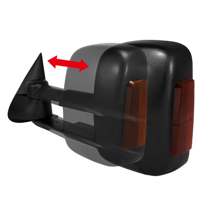 2003-2007 Chevrolet Silverado/Suburban/Tahoe/Avalanche GMC Sierra/Yukon/Yukon XL Power Adjustable, Heated, & Manual Extendable Towing Mirrors w/ Smoked Lens LED Turn Signal Lights