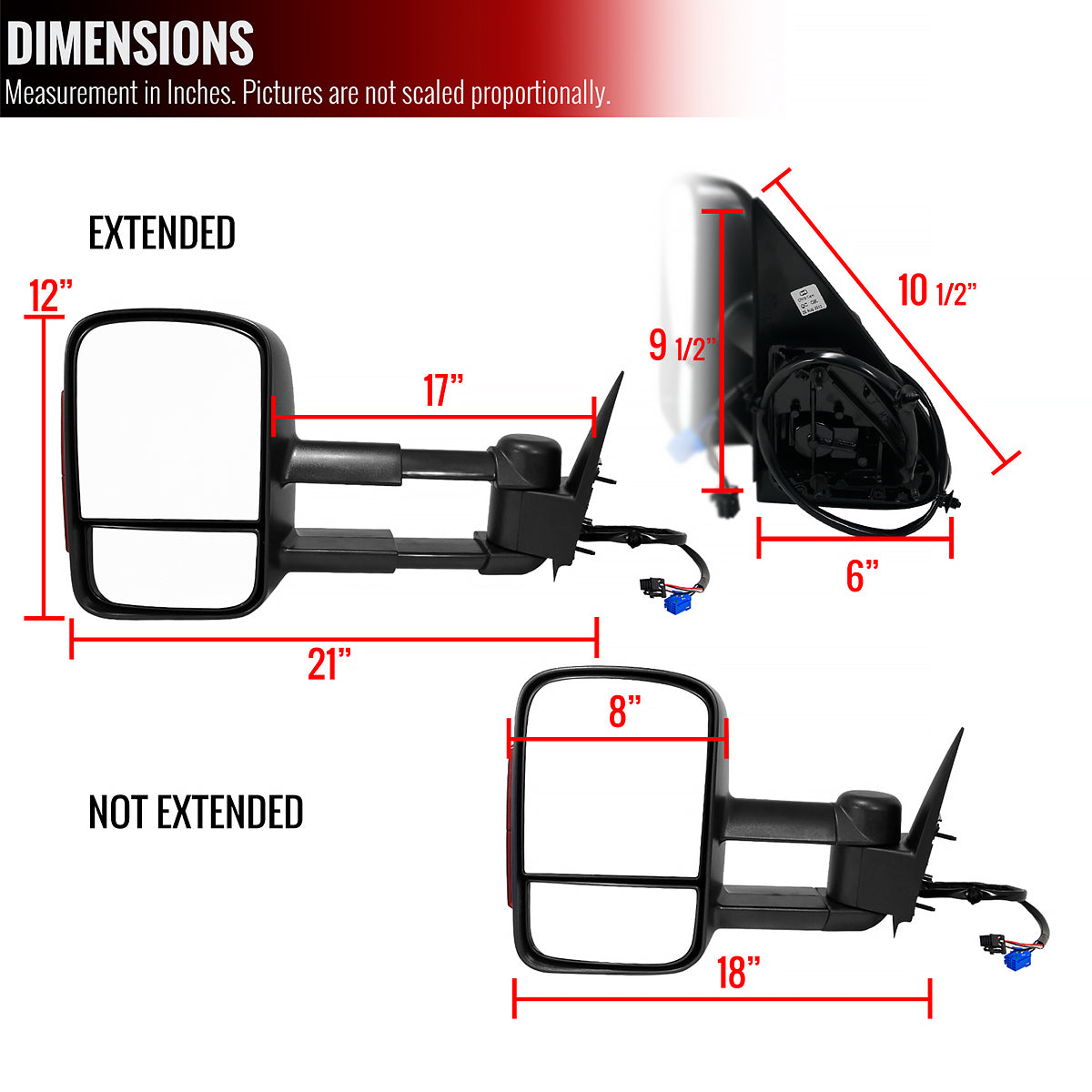 2003-2007 Chevrolet Silverado/Suburban/Tahoe/Avalanche GMC Sierra/Yukon/Yukon XL Power Adjustable, Heated, & Manual Extendable Towing Mirrors w/ Smoked Lens LED Turn Signal Lights