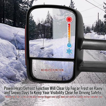 2003-2007 Chevrolet Silverado/Suburban/Tahoe/Avalanche GMC Sierra/Yukon/Yukon XL Power Adjustable, Heated, & Manual Extendable Towing Mirrors w/ Smoked Lens LED Turn Signal Lights
