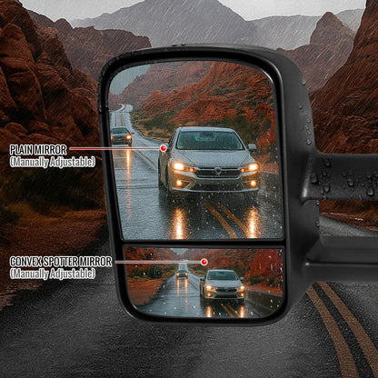 2007-2014 Chevrolet Silverado/Avalanche/Tahoe GMC Sierra/Yukon/Yukon XL Manual Adjustable & Extendable Black Towing Mirrors