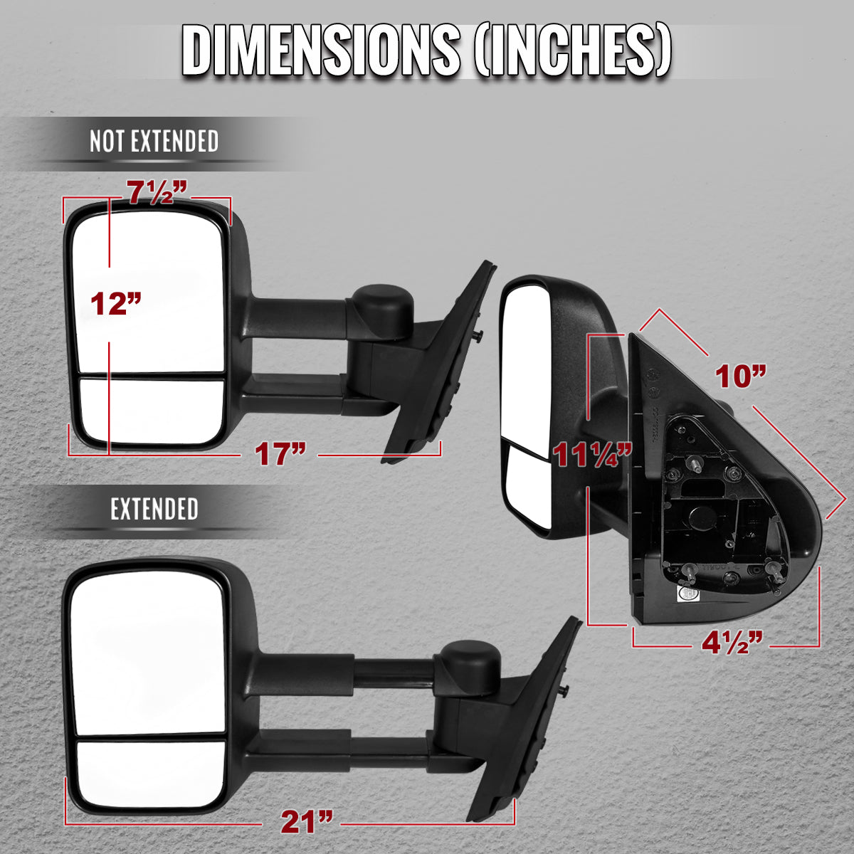 2007-2014 Chevrolet Silverado/Avalanche/Tahoe GMC Sierra/Yukon/Yukon XL Manual Adjustable & Extendable Black Towing Mirrors