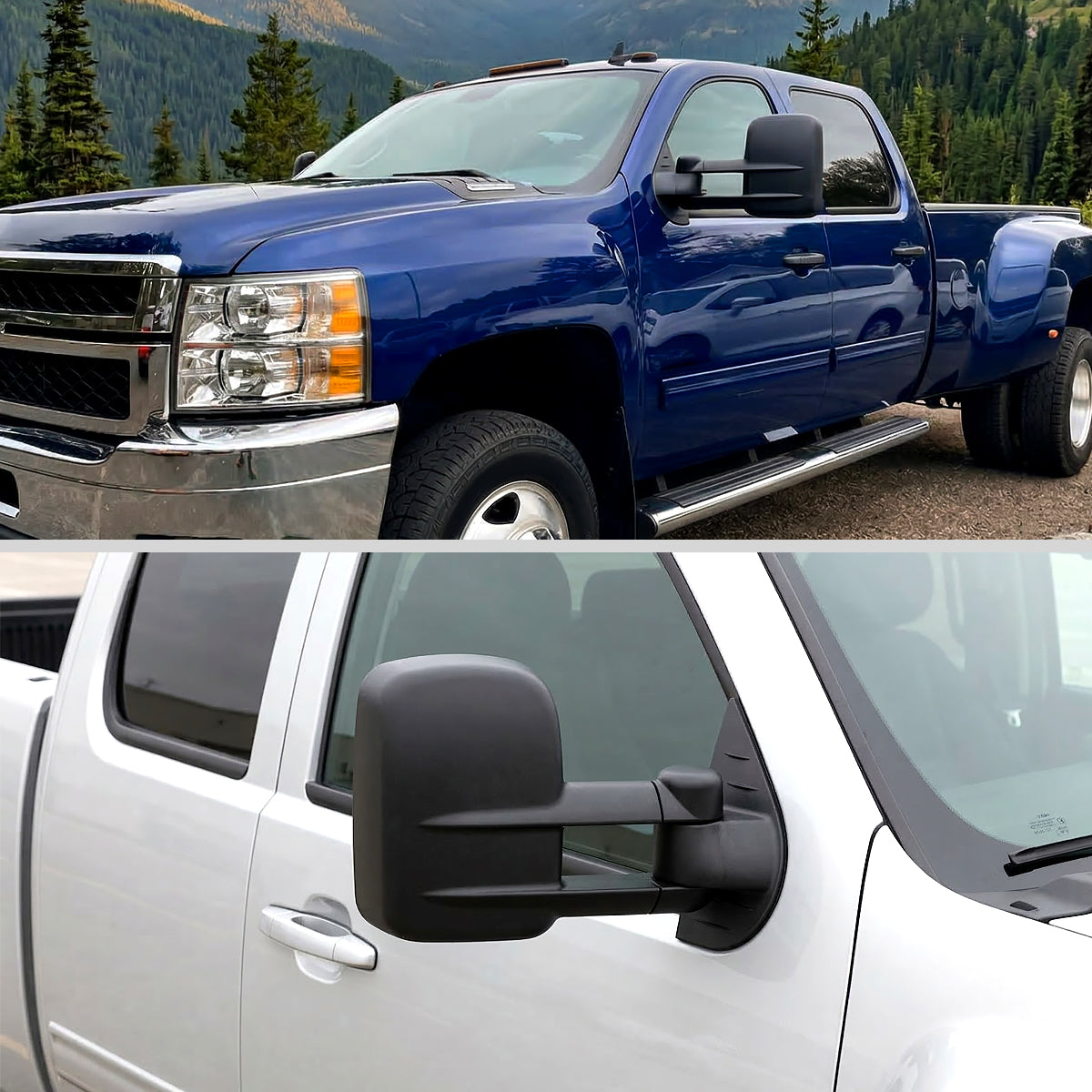 2007-2014 Chevrolet Silverado/Avalanche/Tahoe GMC Sierra/Yukon/Yukon XL Manual Adjustable & Extendable Black Towing Mirrors
