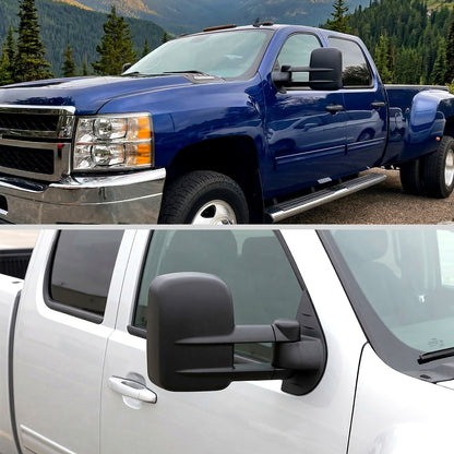 2007-2014 Chevrolet Silverado/Avalanche/Tahoe GMC Sierra/Yukon/Yukon XL Manual Adjustable & Extendable Black Towing Mirrors