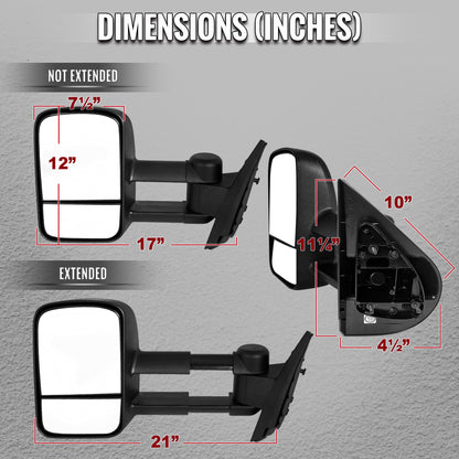 2007-2014 Chevrolet Silverado / Avalanche / Tahoe GMC Sierra / Yukon / Yukon XL Black Manual Adjustable & Extendable Towing Mirrors
