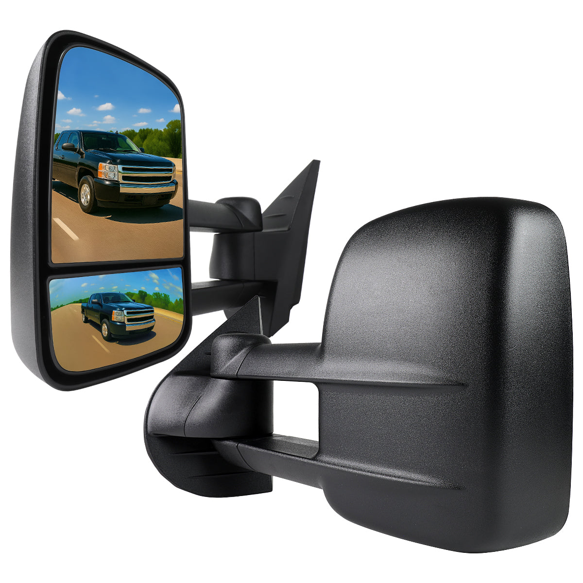 2007-2014 Chevrolet Silverado / Avalanche / Tahoe GMC Sierra / Yukon / Yukon XL Black Manual Adjustable & Extendable Towing Mirrors