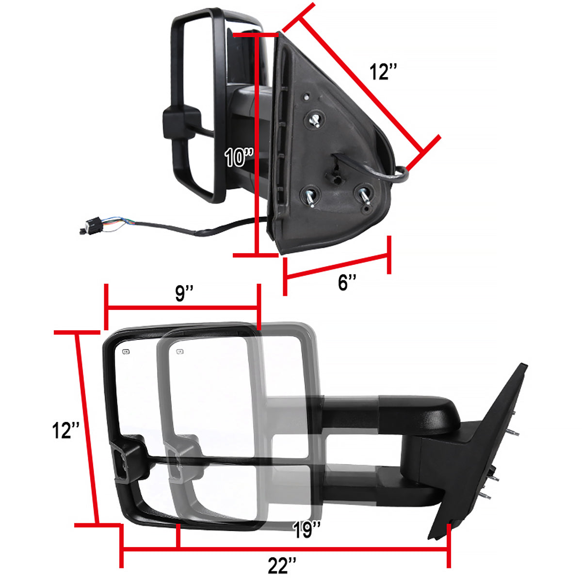 2007-2014 Chevrolet Silverado/Suburban/ GMC Sierra/Yukon/Yukon XL Power Adjustable, Heated, & Manual Extendable Chrome Towing Mirrors w/ Smoked Lens LED Turn Signal & Clearance Lights