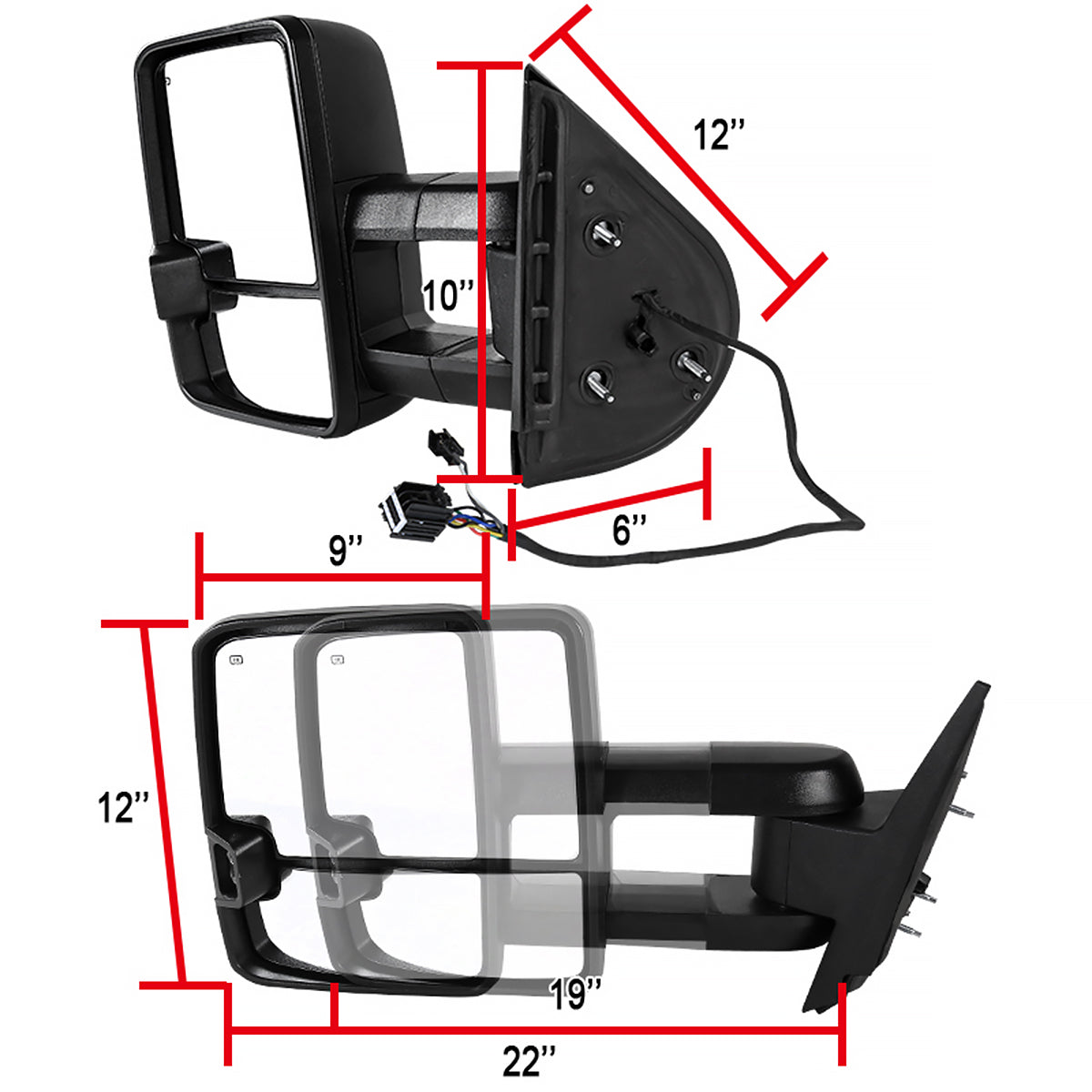 2007-2014 Chevrolet Silverado/Suburban/Avalanche/Tahoe GMC Sierra/Yukon/Yukon XL Power Heated Towing Mirrors w/ Amber Lens LED Turn Signal & Clearance Lights