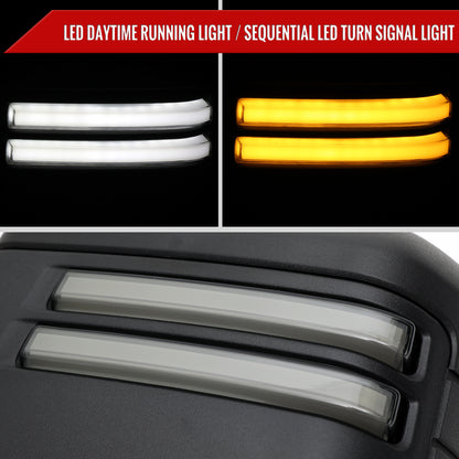 2007-2013 GMC Sierra Silverado 1500 Power Adjustable, Heated, & Manual Extendable Towing Mirrors w/ Smoked Lens LED DRL, Turn Signal and Clearance Lights
