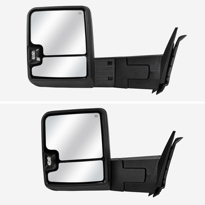 2007-2013 GMC Sierra Silverado 1500 Power Adjustable, Heated, & Manual Extendable Towing Mirrors w/ Clear Lens LED DRL, Turn Signal and Clearance Lights