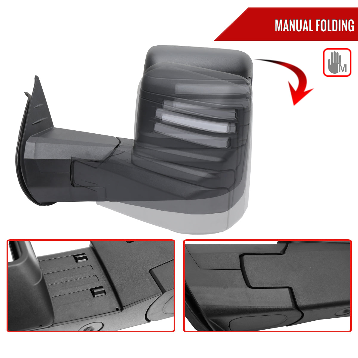 2007-2013 GMC Sierra Silverado 1500 Power Adjustable, Heated, & Manual Extendable Towing Mirrors w/ Clear Lens LED DRL, Turn Signal and Clearance Lights