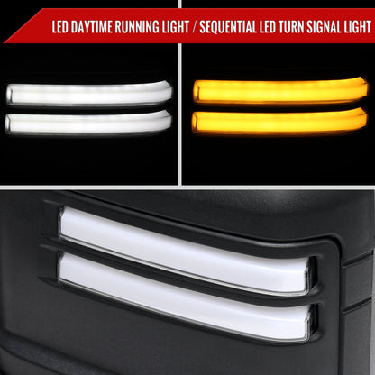 2007-2013 GMC Sierra Silverado 1500 Power Adjustable, Heated, & Manual Extendable Towing Mirrors w/ Clear Lens LED DRL, Turn Signal and Clearance Lights