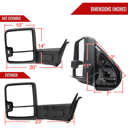 2007-2013 GMC Sierra Silverado 1500 Power Adjustable, Heated, & Manual Extendable Towing Mirrors w/ Clear Lens LED DRL, Turn Signal and Clearance Lights
