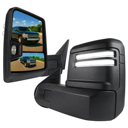 2007-2013 GMC Sierra Silverado 1500 Power Adjustable, Heated, & Manual Extendable Towing Mirrors w/ Clear Lens LED DRL, Turn Signal and Clearance Lights