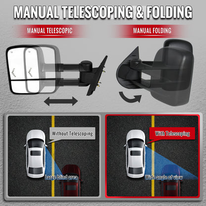 2007-2013 Chevrolet Silverado / Suburban / Avalanche / Tahoe GMC Sierra / Yukon / Yukon XL Power Adjustable Manual Extenable Heated Towing Mirrors