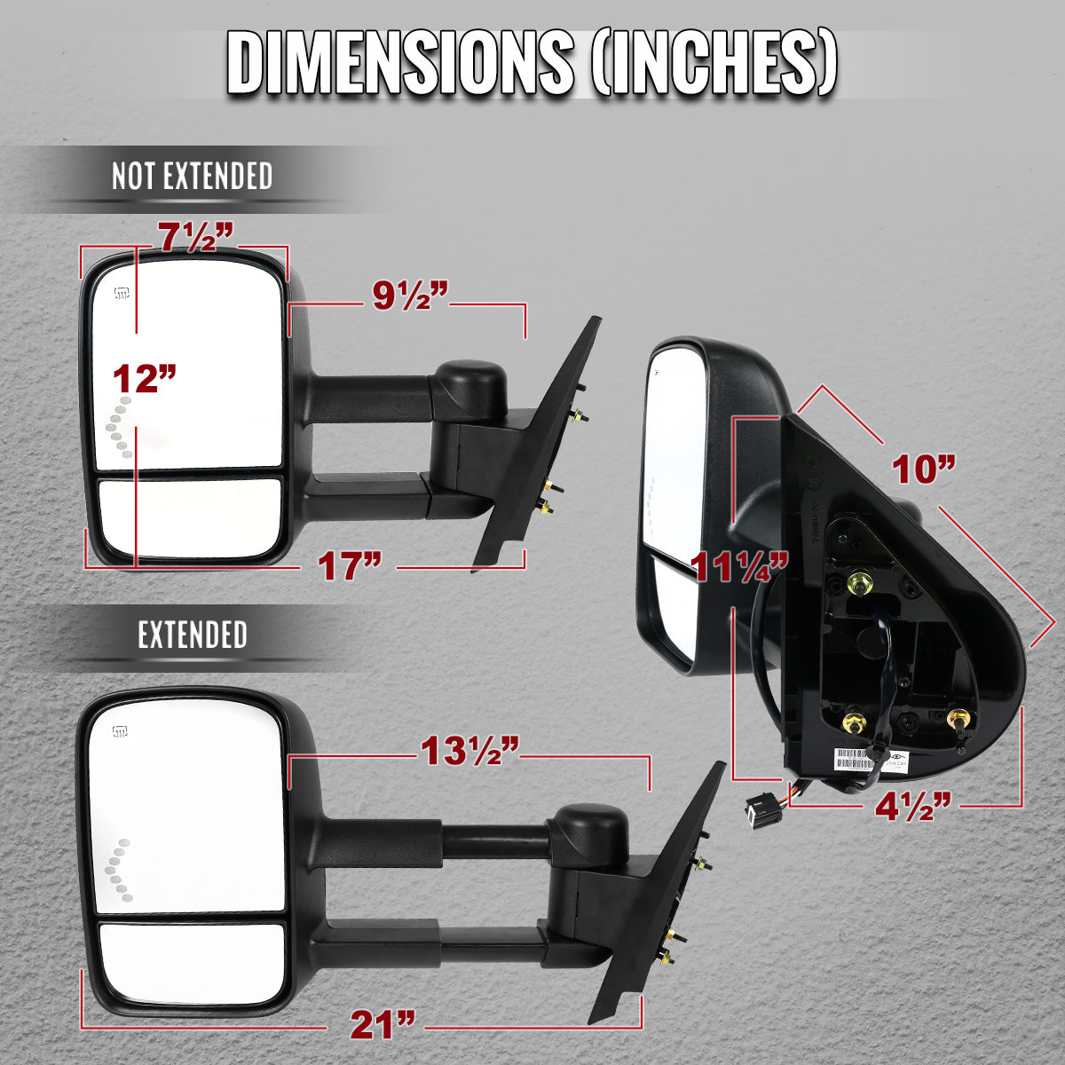 2007-2013 Chevrolet Silverado / Suburban / Avalanche / Tahoe GMC Sierra / Yukon / Yukon XL Power Adjustable Manual Extenable Heated Towing Mirrors