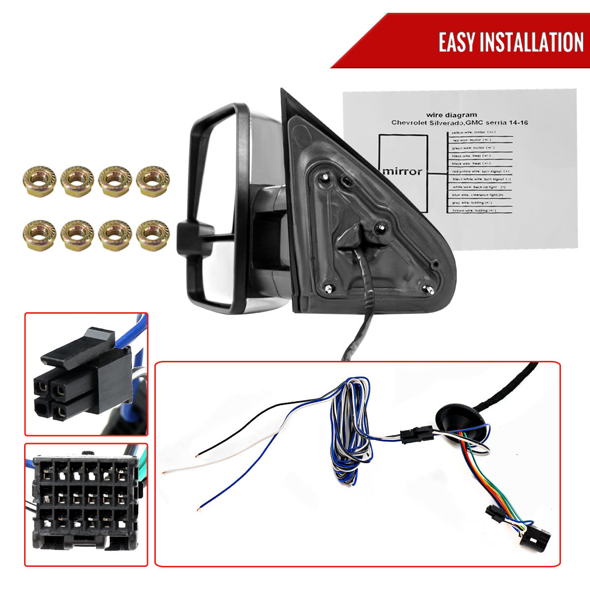 2014-2018 Chevrolet Silverado/ GMC Sierra Power Adjustable, Folding, Heated, & Manual Extendable Towing Mirrors w/ Smoked Lens LED Turn Signal & Clearance Lights