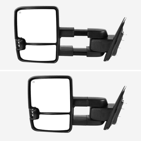 2014-2016 Chevrolet Silverado/GMC Sierra Power Heated ATS Manual Extendable Chrome Towing Mirrors w/ Smoked Lens LED Turn Signal & Clearance Lights