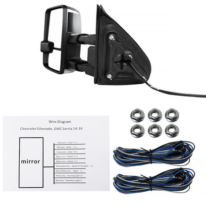 2014-2018 Chevrolet Silverado/GMC Sierra Power Adjustable, Heated, & Manual Extendable Chrome Towing Mirrors w/ Smoked Lens LED Turn Signal & Clearance Lights