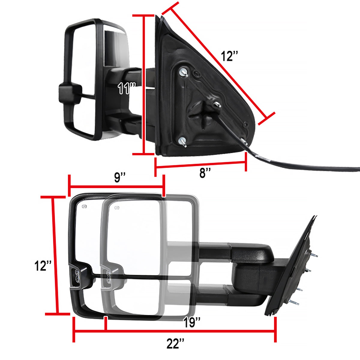 2014-2018 Chevrolet Silverado/GMC Sierra Power Heated Manual Extendable Chrome Towing Mirrors w/ Amber Lens LED Turn Signal & Clearance Lights