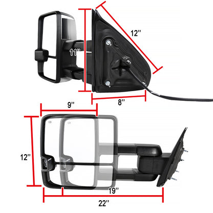 2014-2018 Chevrolet Silverado/GMC Sierra Power Heated Manual Extendable Chrome Towing Mirrors w/ Amber Lens LED Turn Signal & Clearance Lights