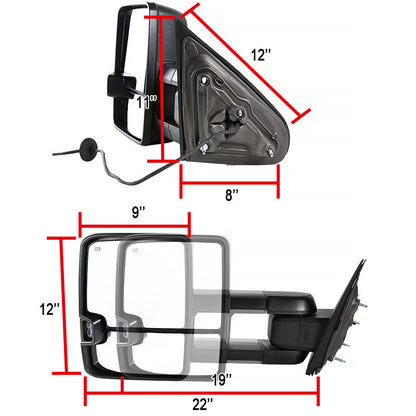 2014-2018 Chevrolet Silverado/ GMC Sierra Power Adjustable, Folding, Heated, & Manual Extendable Black Side Mirrors w/ Amber Lens LED Turn Signal & Clearance Lights