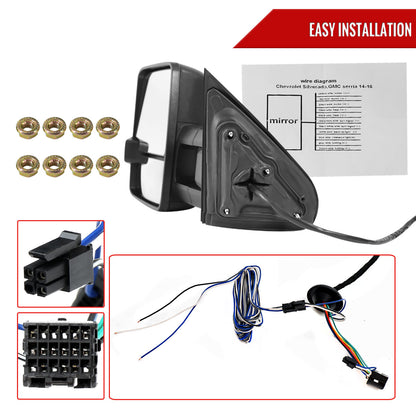 2014-2018 Chevrolet Silverado/ GMC Sierra Power Adjustable, Folding, Heated, & Manual Extendable Black Side Mirrors w/ Amber Lens LED Turn Signal & Clearance Lights