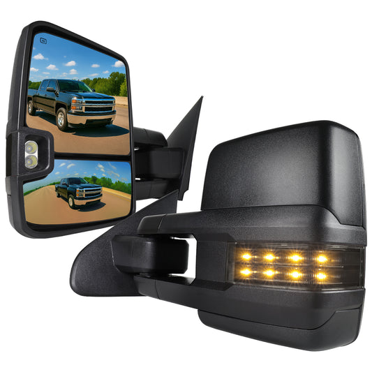 2014-2016 Chevrolet Silverado/GMC Sierra Power Heated ATS Manual Extendable Towing Mirrors w/ Smoked Lens LED Turn Signal & Clearance Lights