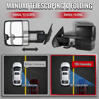 2014-2018 Chevrolet Silverado/GMC Sierra Power Adjustable, Heated, & Manual Extendable Towing Mirrors w/ Smoked Lens LED Signal & Clearance Lights
