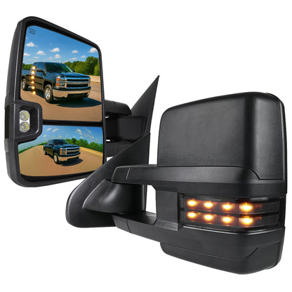 2014-2018 Chevrolet Silverado / GMC Sierra Power Adjustable, Heated, & Manual Extendable Towing Mirrors w/ Smoked Lens LED Signal & Clearance Lights