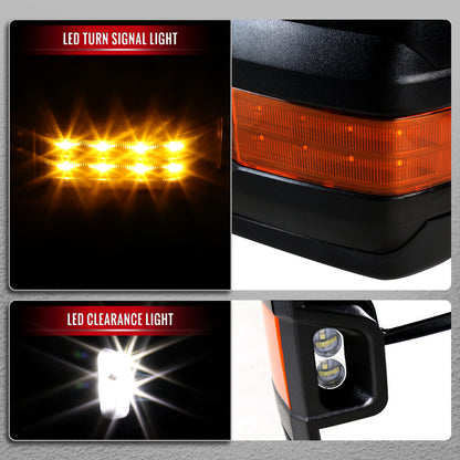 2014-2018 Chevrolet Silverado/GMC Sierra Power Heated Manual Extendable Towing Mirrors w/ Amber Lens LED Turn Signal & Clearance Lights