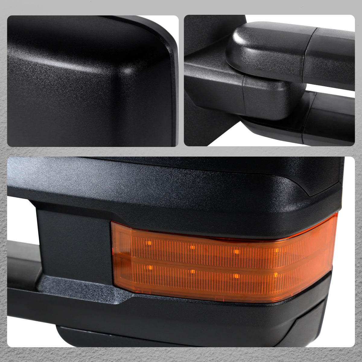 2014-2018 Chevrolet Silverado/GMC Sierra Power Heated Manual Extendable Towing Mirrors w/ Amber Lens LED Turn Signal & Clearance Lights