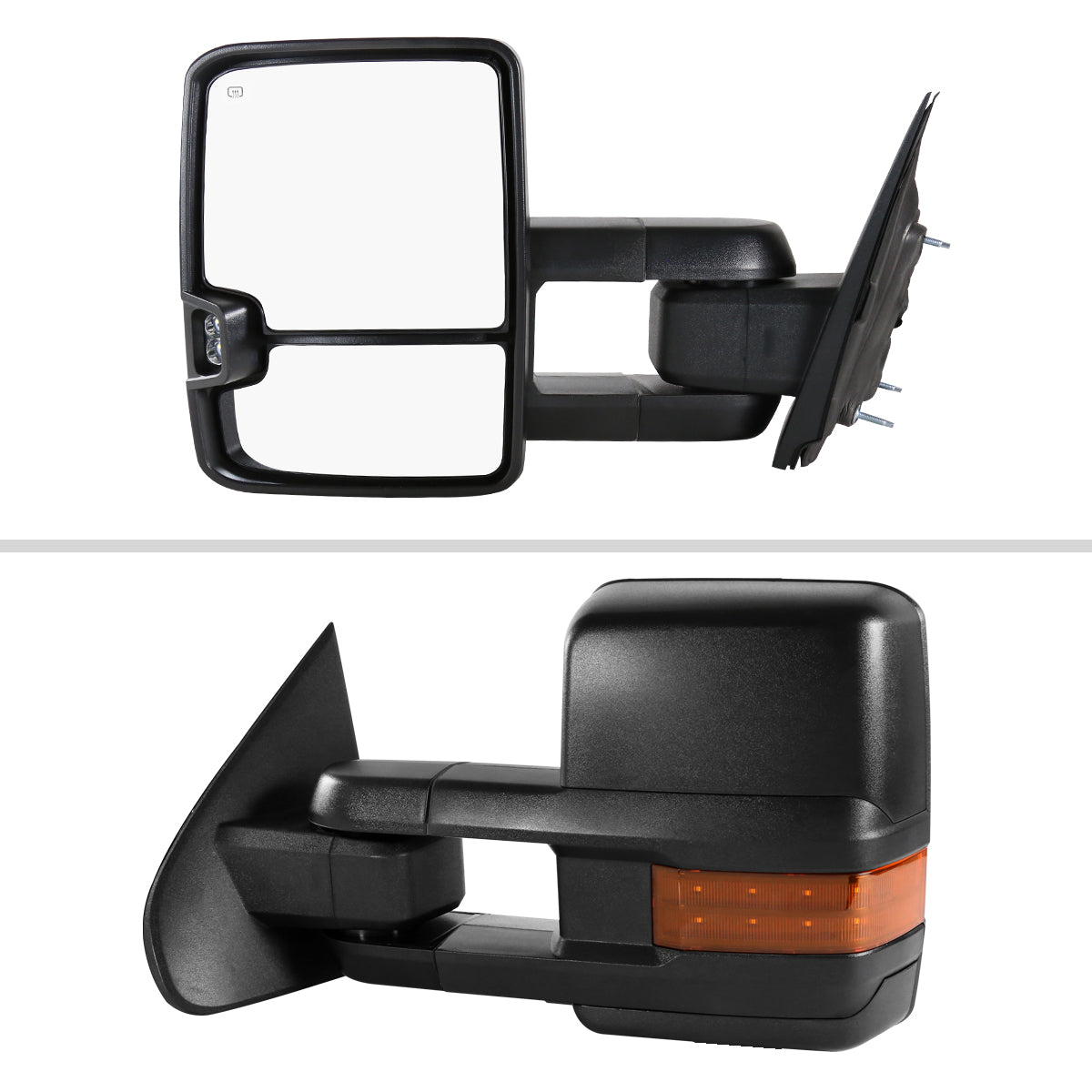 2014-2018 Chevrolet Silverado/GMC Sierra Power Heated Manual Extendable Towing Mirrors w/ Amber Lens LED Turn Signal & Clearance Lights