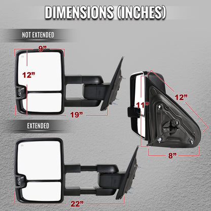 2014-2018 Chevrolet Silverado/GMC Sierra Power Heated Manual Extendable Towing Mirrors w/ Amber Lens LED Turn Signal & Clearance Lights