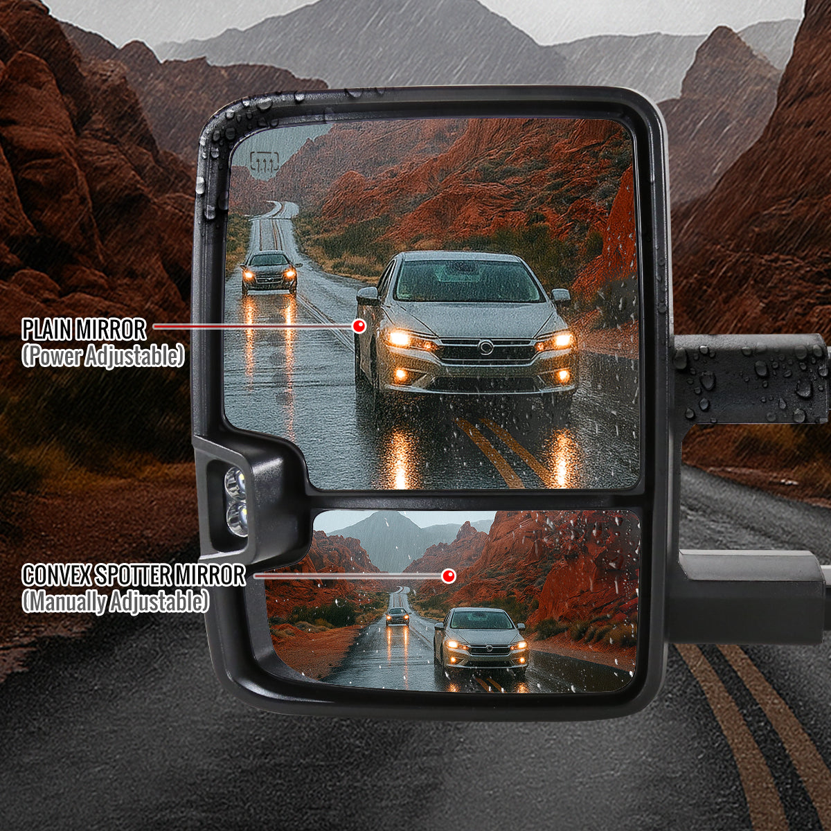 2014-2018 Chevrolet Silverado / GMC Sierra Power Heated Manual Extendable Towing Mirrors w/ Smoked Lens LED Turn Signal & Clearance Lights
