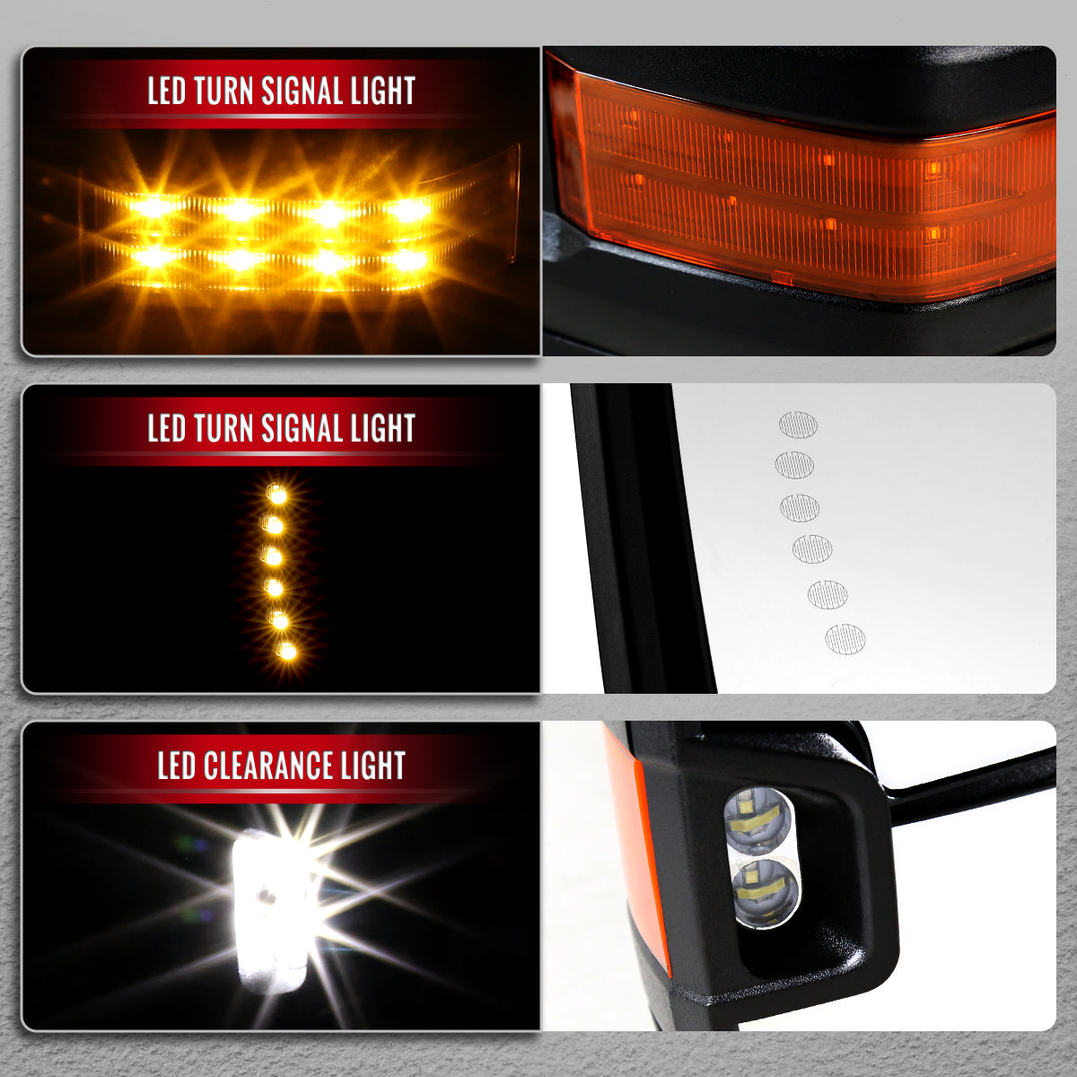 2014-2018 Chevrolet Silverado / GMC Sierra Power Heated Manual Extendable Towing Mirrors w/ Smoked Lens LED Turn Signal & Clearance Lights