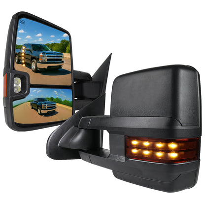 2014-2018 Chevrolet Silverado / GMC Sierra Power Heated Manual Extendable Towing Mirrors w/ Smoked Lens LED Turn Signal & Clearance Lights