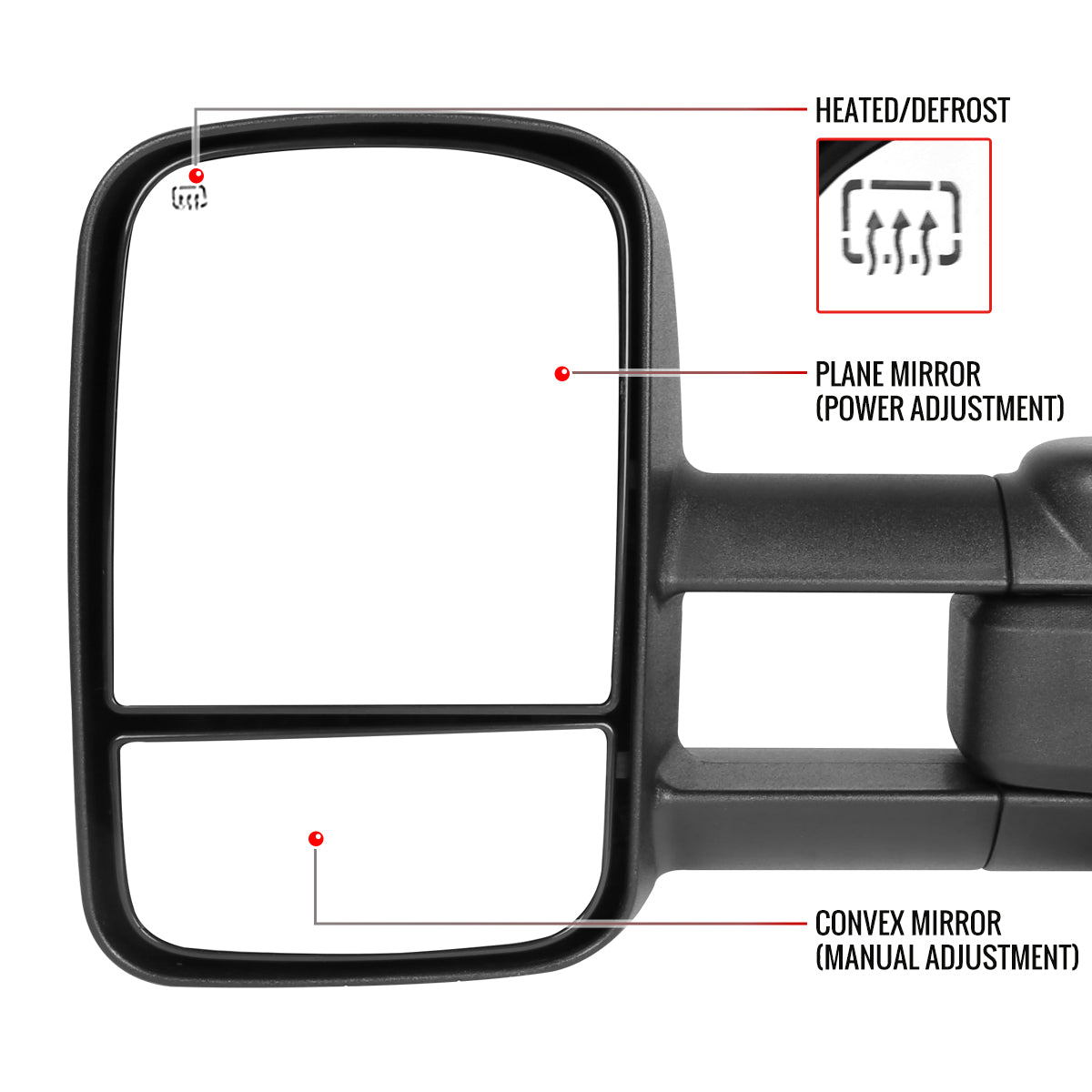 2014-2018 Chevrolet Silverado/GMC Sierra Power Heated Manual Extendable Towing Mirrors
