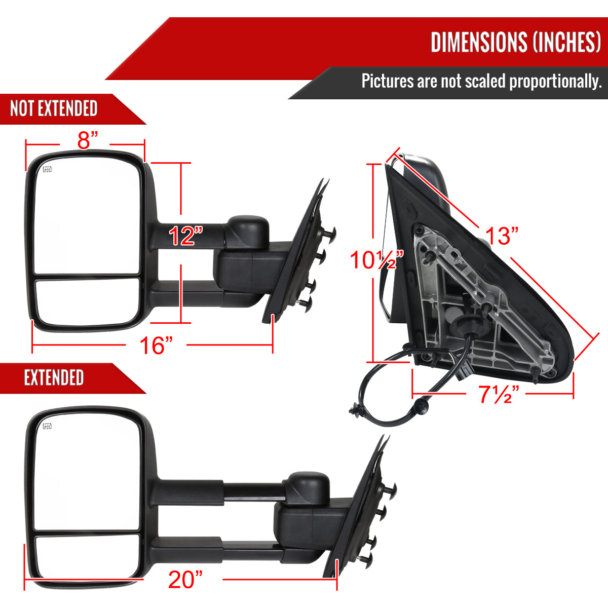 2014-2018 Chevrolet Silverado/GMC Sierra Power Heated Manual Extendable Towing Mirrors